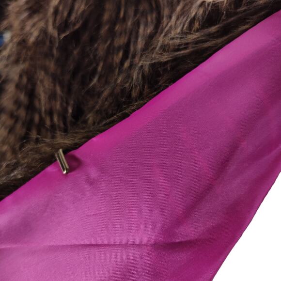 Bebe Brown Faux Fur Crop Jacket Size M Party Coat Feather Look 3/4 Sleeve - Picture 10 of 13